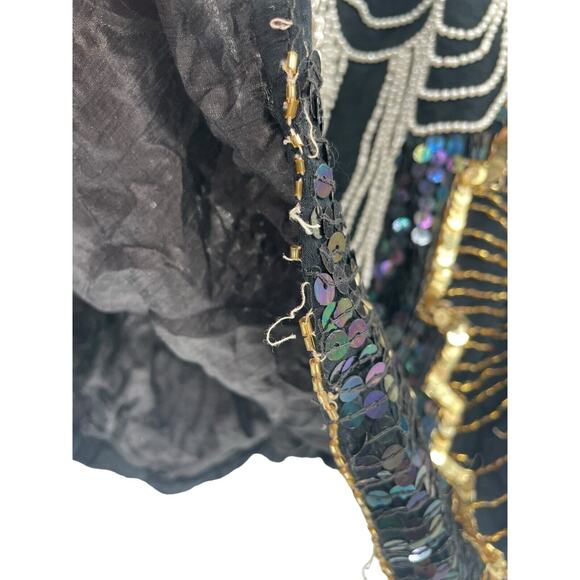 1980s Vintage Chanson D’Amour Sequined Beaded Top Silk Black Floral size Small - Picture 14 of 15